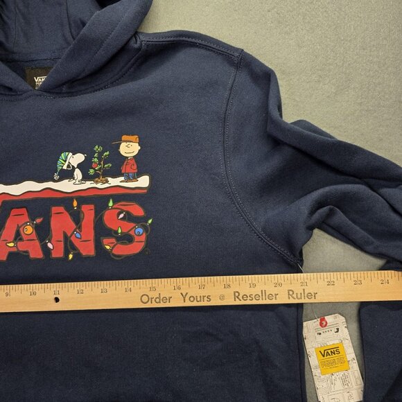 Vans x Peanuts Hoodie Womens XL Unisex Blue Snoopy Charlie Brown Christmas NEW - Picture 7 of 11